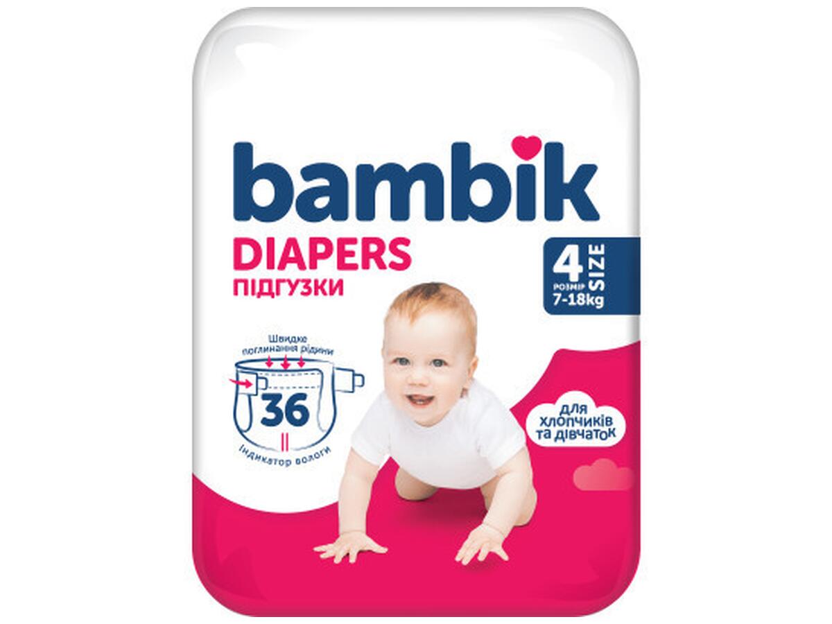 Bambik Підгузки дитячі одноразові Medium (4) MAXI (7-18кг) (36штх2) пач/уп